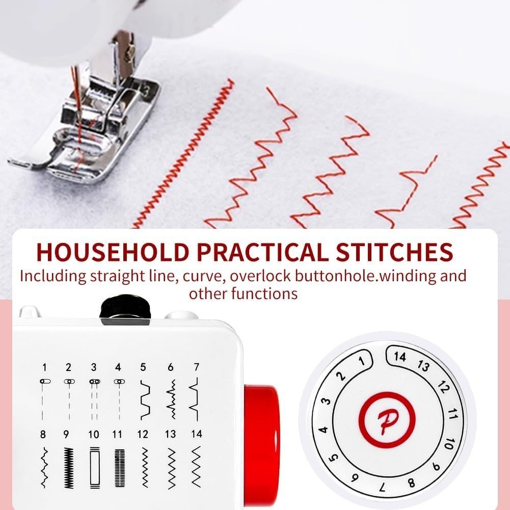 Mini Sewing Machine 14 Stitch Extension Table Reverse Stitch LED - Kwikley