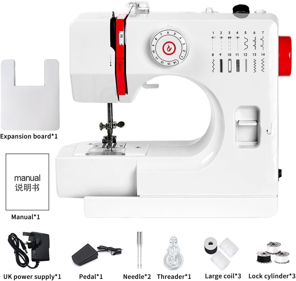 Mini Sewing Machine 14 Stitch Extension Table Reverse Stitch LED - Kwikley