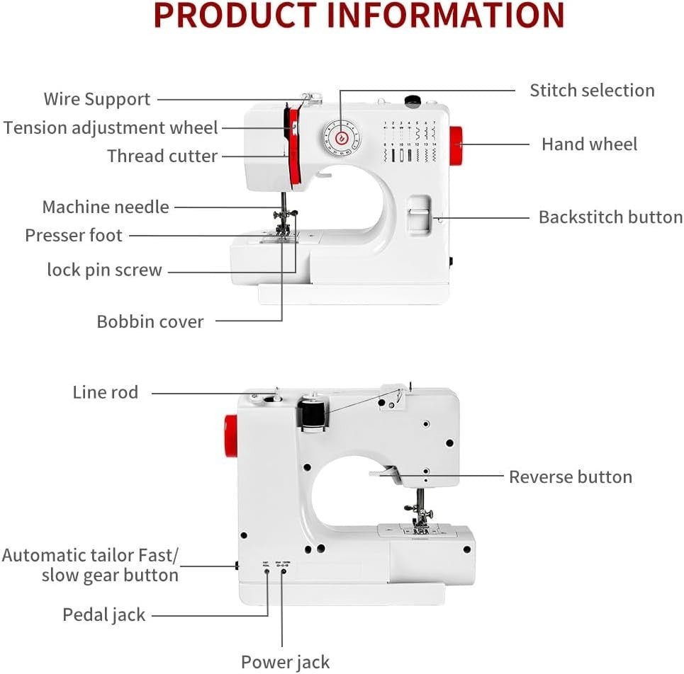 Mini Sewing Machine 14 Stitch Extension Table Reverse Stitch LED - Kwikley
