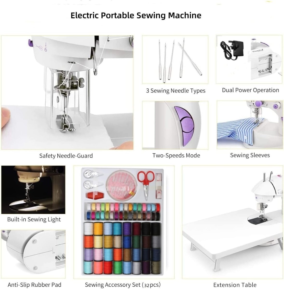 Mini Sewing Machine Extension Table 32pc Sewing Kit Foot Pedal - Kwikley