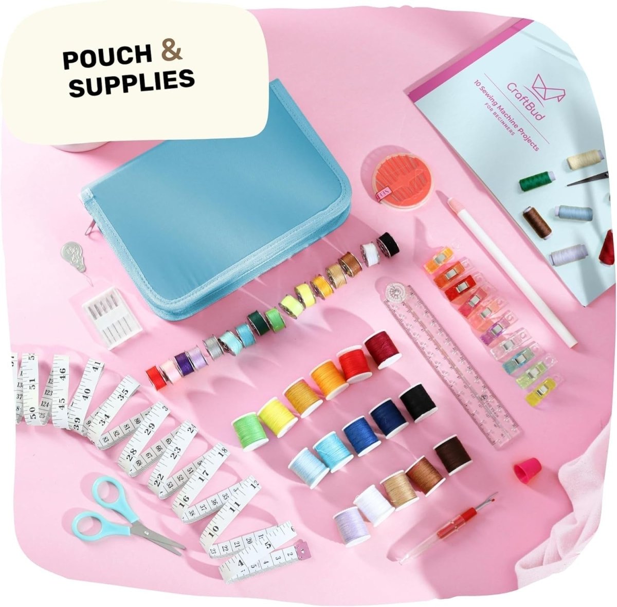 Mini Sewing Machine Kit Portable Beginner Kids Adult 122pc Set - Kwikley
