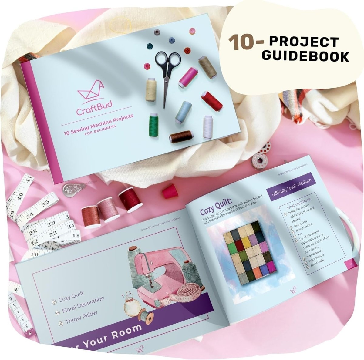 Mini Sewing Machine Kit Portable Beginner Kids Adult 48pc Set Pink - Kwikley