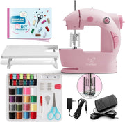 Mini Sewing Machine Kit Portable Beginner Kids Adult 48pc Set Pink - Kwikley