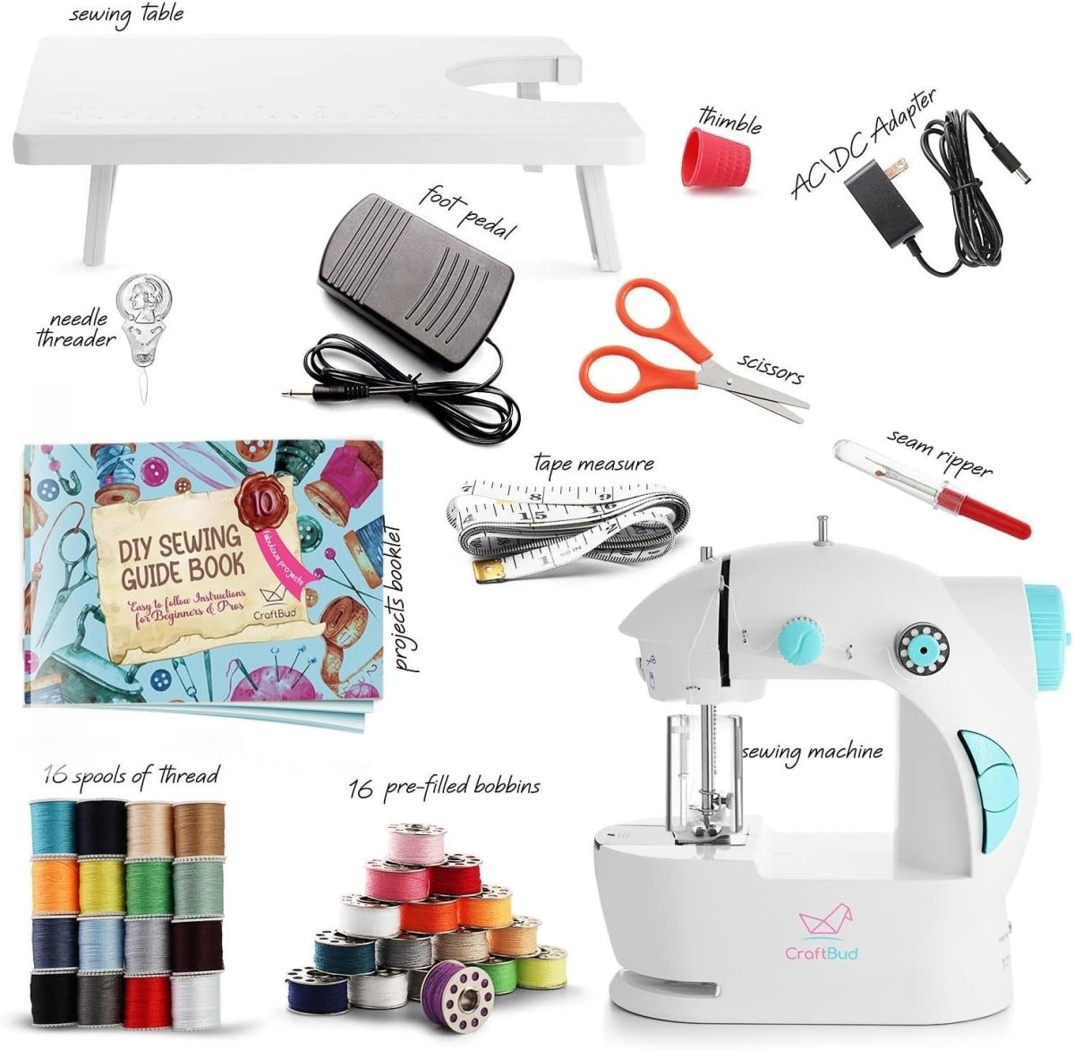 Mini Sewing Machine Kit Portable Beginner Kids Adult Foot Pedal - Kwikley