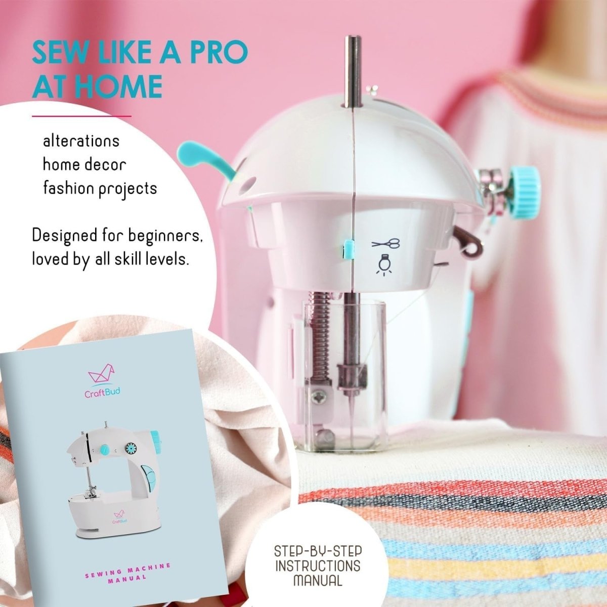 Mini Sewing Machine Kit Portable Beginner Kids Adult Foot Pedal - Kwikley