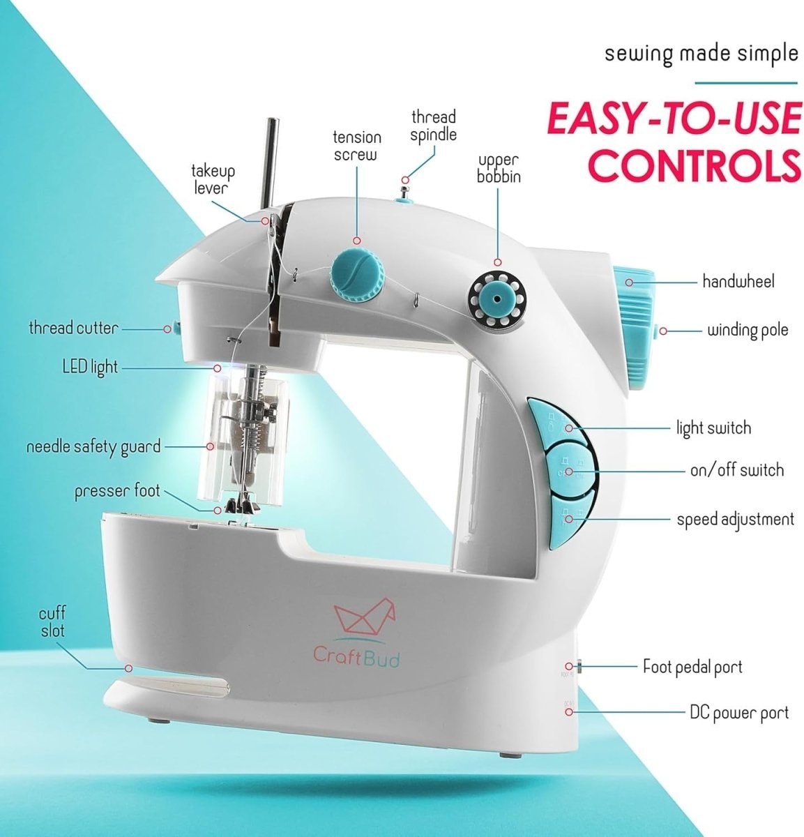 Mini Sewing Machine Kit Portable Beginner Kids Adult Foot Pedal - Kwikley