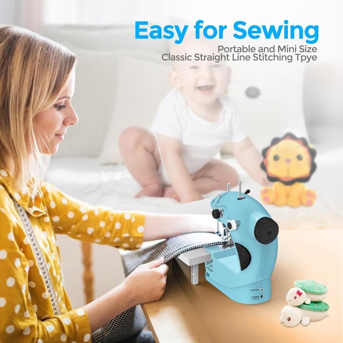 Mini Sewing Machine Portable Electric Beginner Sewing Kit 42PCS Blue - Kwikley