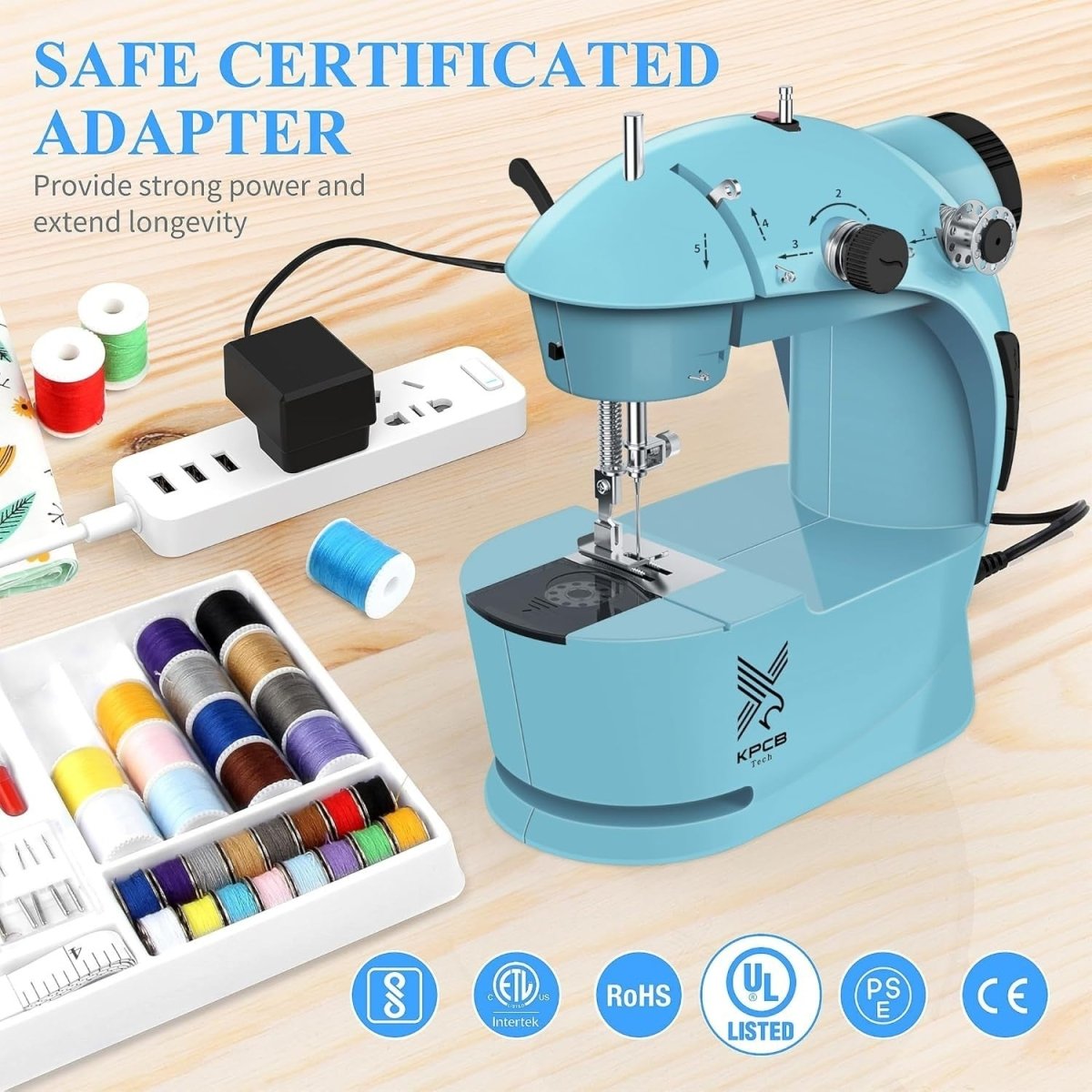 Mini Sewing Machine Portable Electric Beginner Sewing Kit 42PCS Blue - Kwikley