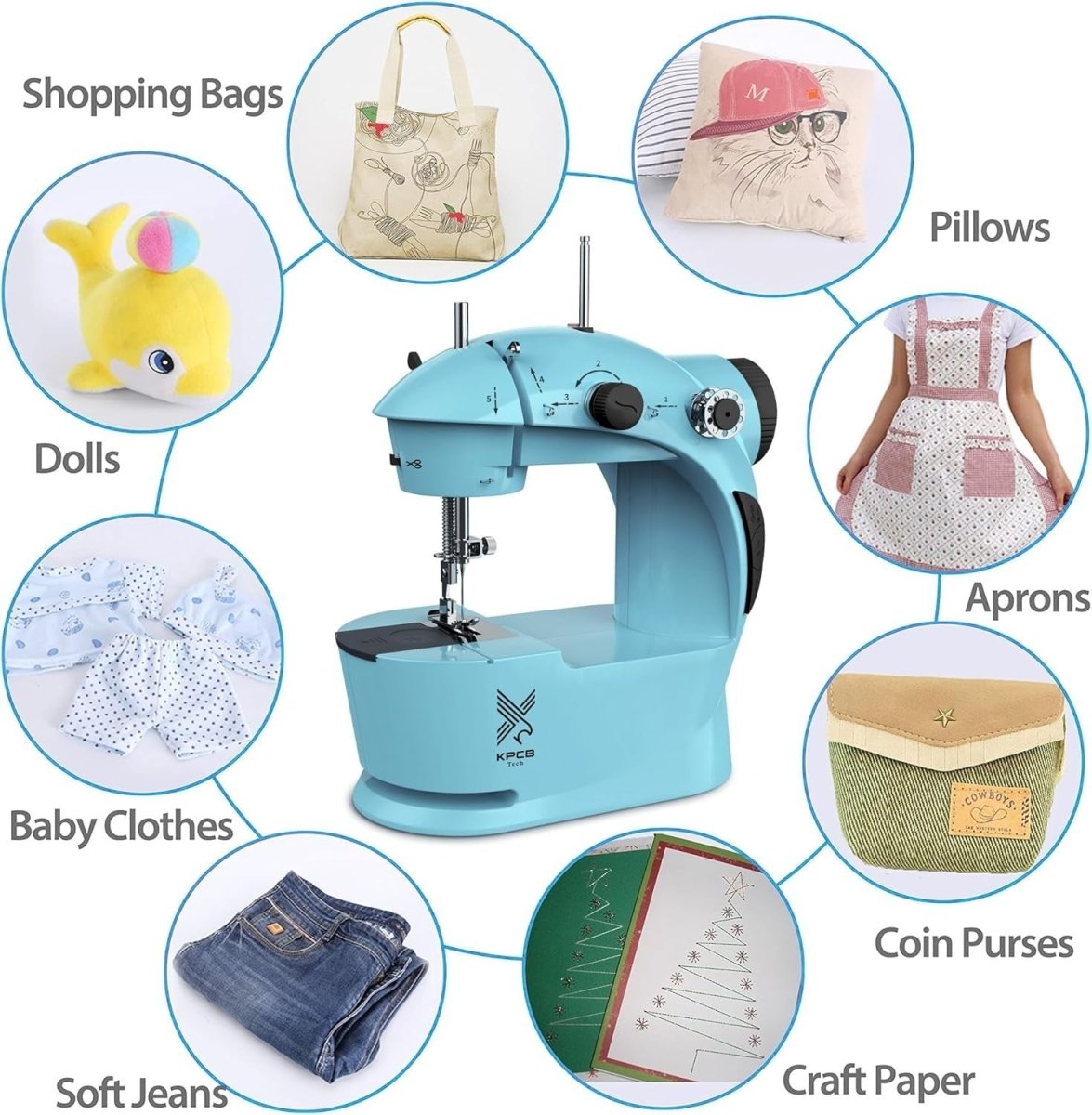 Mini Sewing Machine Portable Electric Beginner Sewing Kit 42PCS Blue - Kwikley