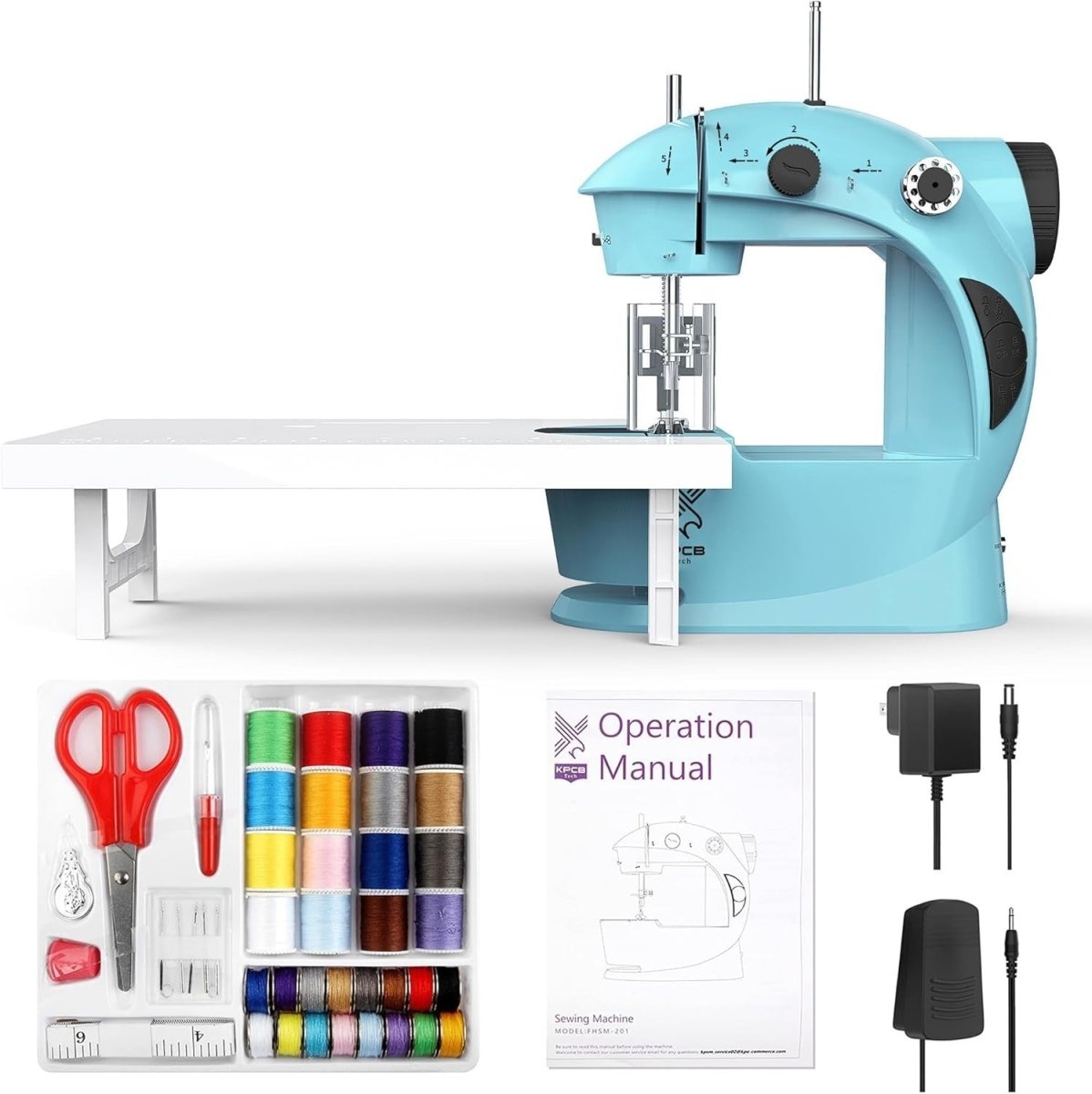 Mini Sewing Machine Portable Electric Beginner Sewing Kit 42PCS Blue - Kwikley