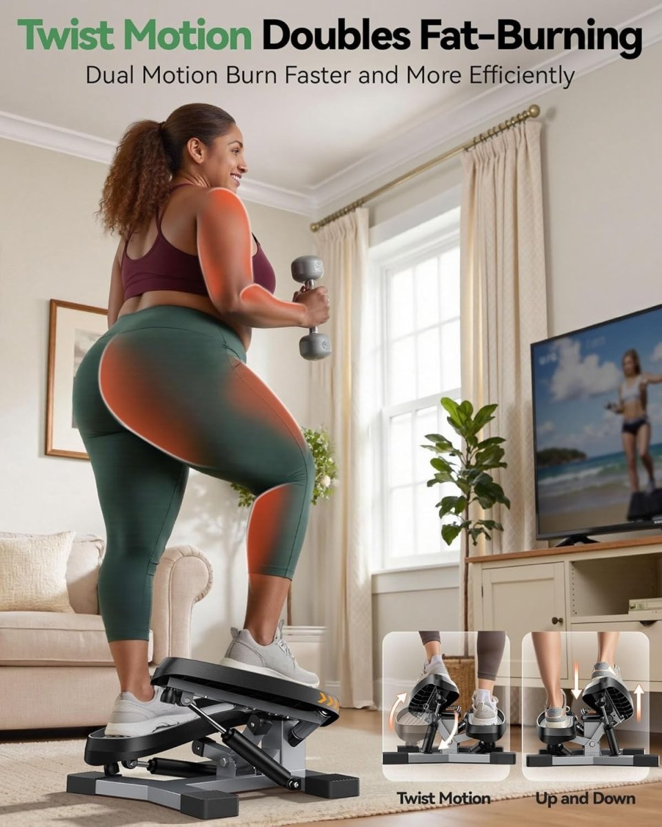 Mini Twist Stair Stepper w/ LCD Monitor, Resistance Bands & 330lb Capacity - Kwikley