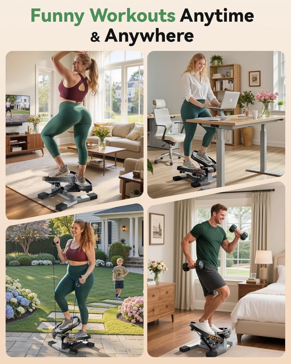 Mini Twist Stair Stepper w/ LCD Monitor, Resistance Bands & 330lb Capacity - Kwikley