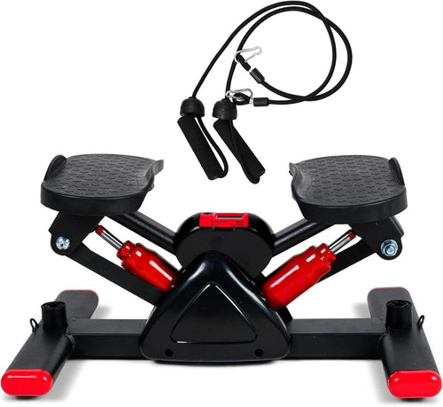 Mini Twist Stepper w/ LCD Monitor, Hydraulic System & Resistance Bands – Red - Kwikley