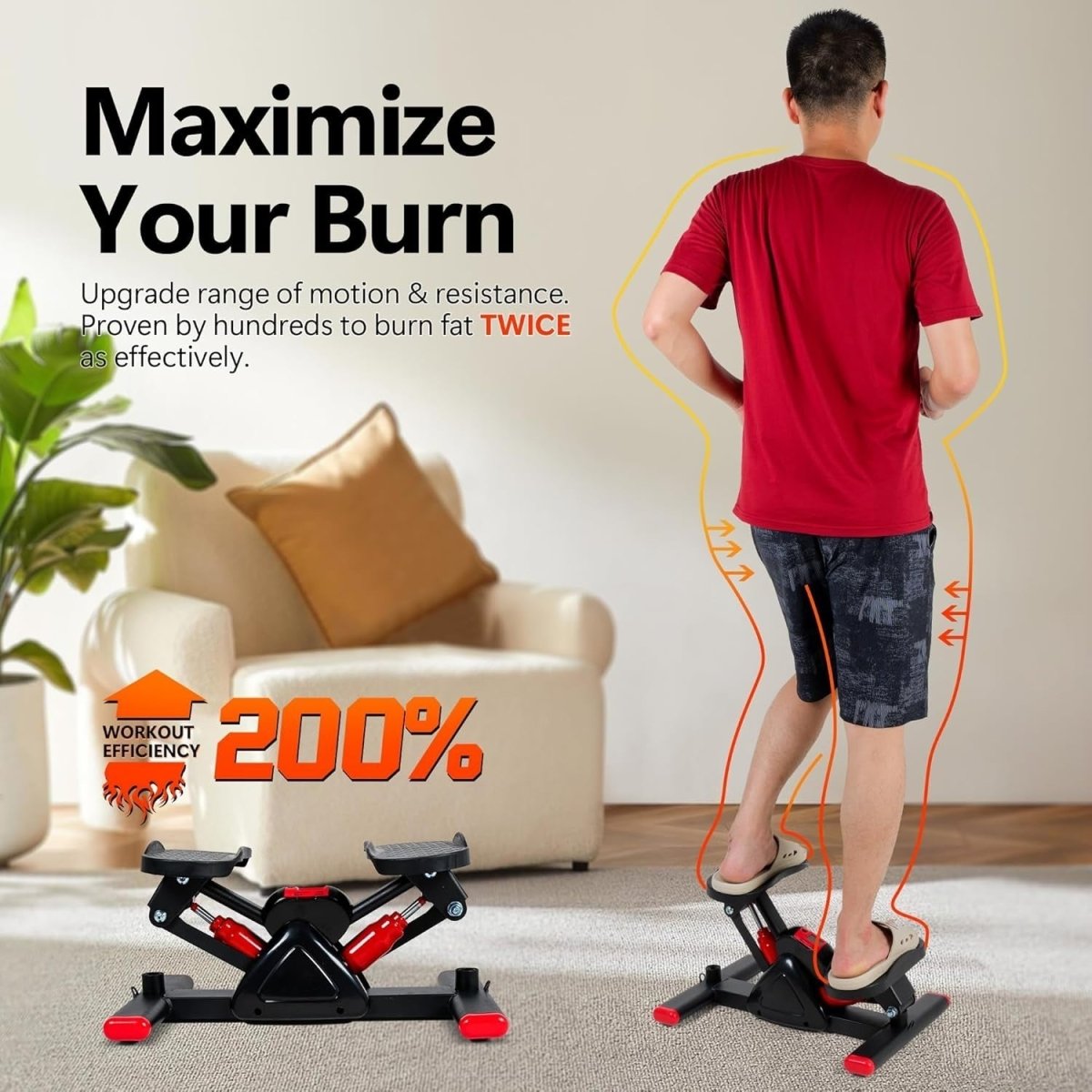 Mini Twist Stepper w/ LCD Monitor, Hydraulic System & Resistance Bands – Red - Kwikley
