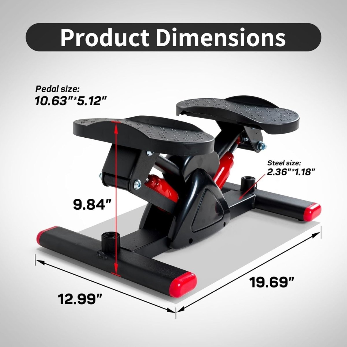 Mini Twist Stepper w/ LCD Monitor, Hydraulic System & Resistance Bands – Red - Kwikley