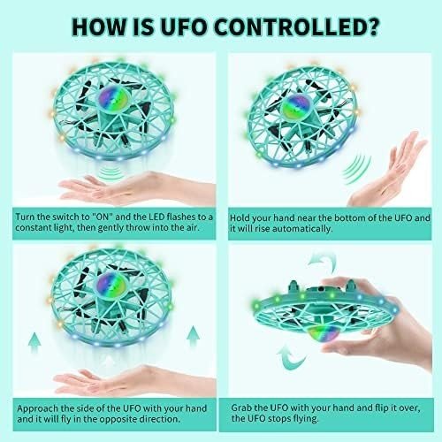 Mini UFO Drone Toy for Kids, Gesture Control Flying Ball, 360° Spin LED Lights - Kwikley