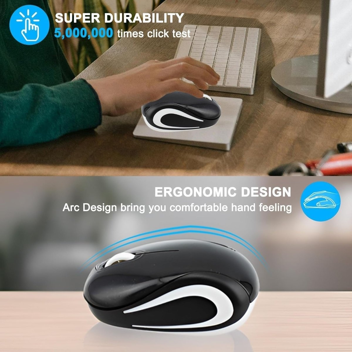 Mini Wireless USB Mouse 1600 DPI Compact Travel Portable Black - Kwikley