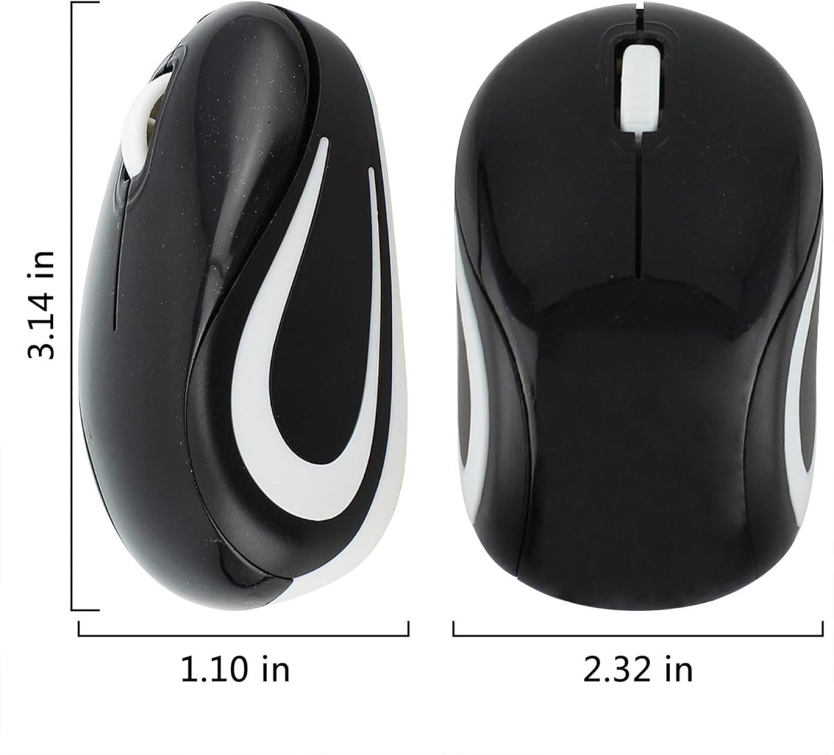 Mini Wireless USB Mouse 1600 DPI Compact Travel Portable Black - Kwikley