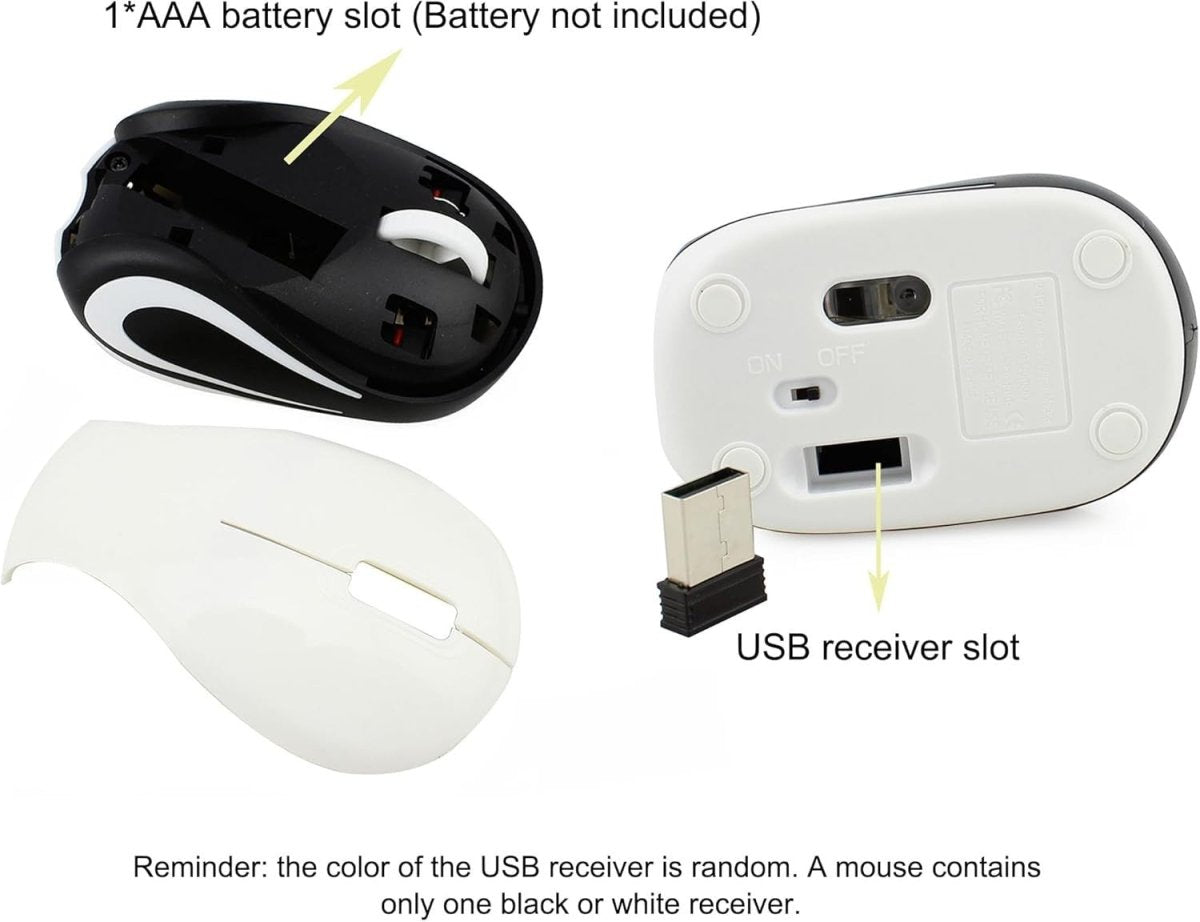 Mini Wireless USB Mouse 1600 DPI Compact Travel Portable Black - Kwikley