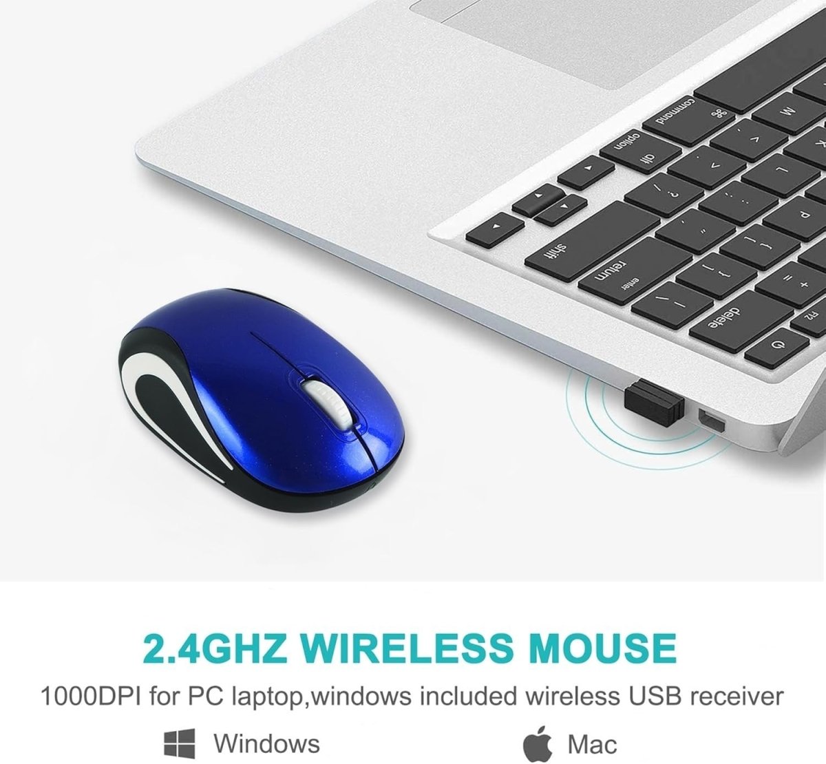 Mini Wireless USB Mouse 1600 DPI Compact Travel Portable Blue - Kwikley
