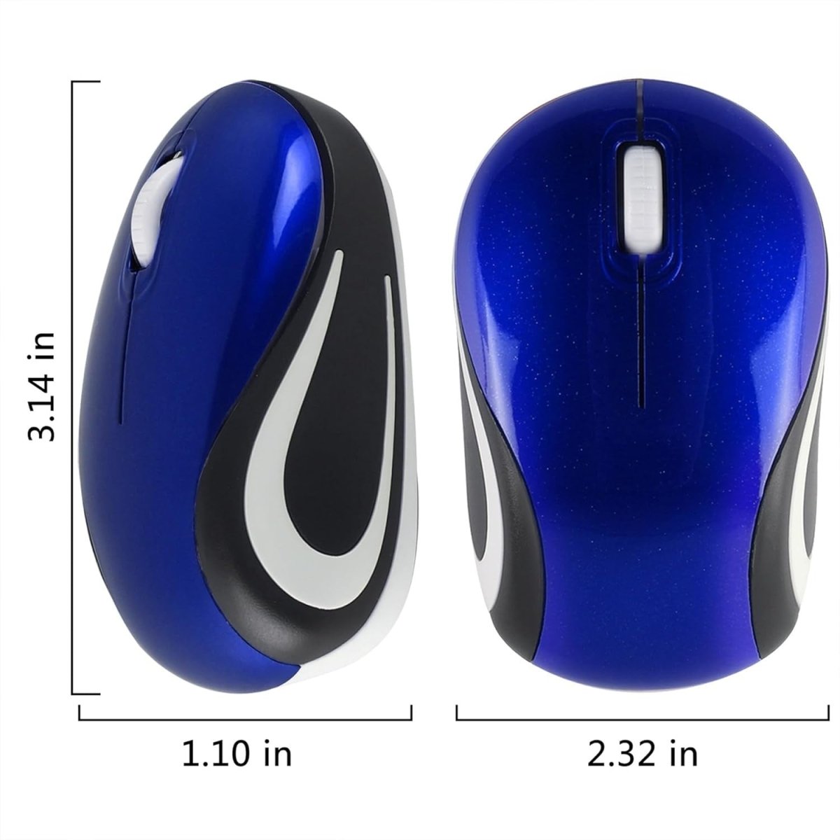 Mini Wireless USB Mouse 1600 DPI Compact Travel Portable Blue - Kwikley