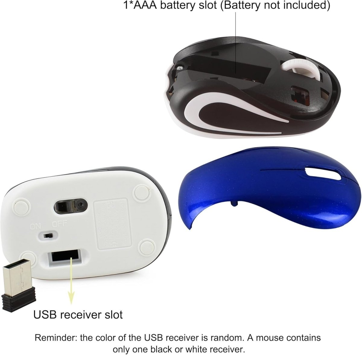 Mini Wireless USB Mouse 1600 DPI Compact Travel Portable Blue - Kwikley
