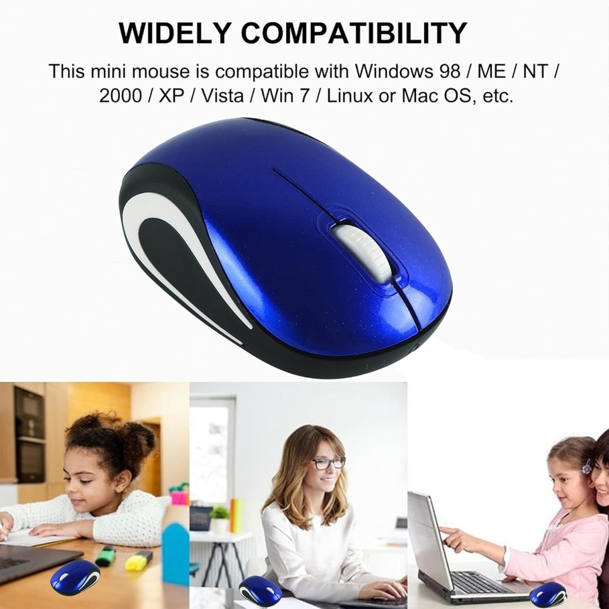 Mini Wireless USB Mouse 1600 DPI Compact Travel Portable Blue - Kwikley