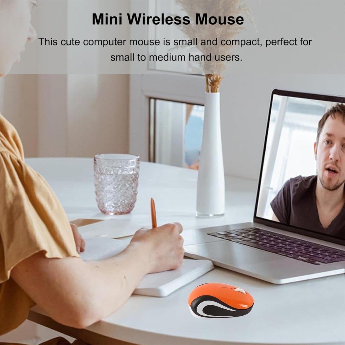 Mini Wireless USB Mouse 1600 DPI Compact Travel Portable Orange - Kwikley