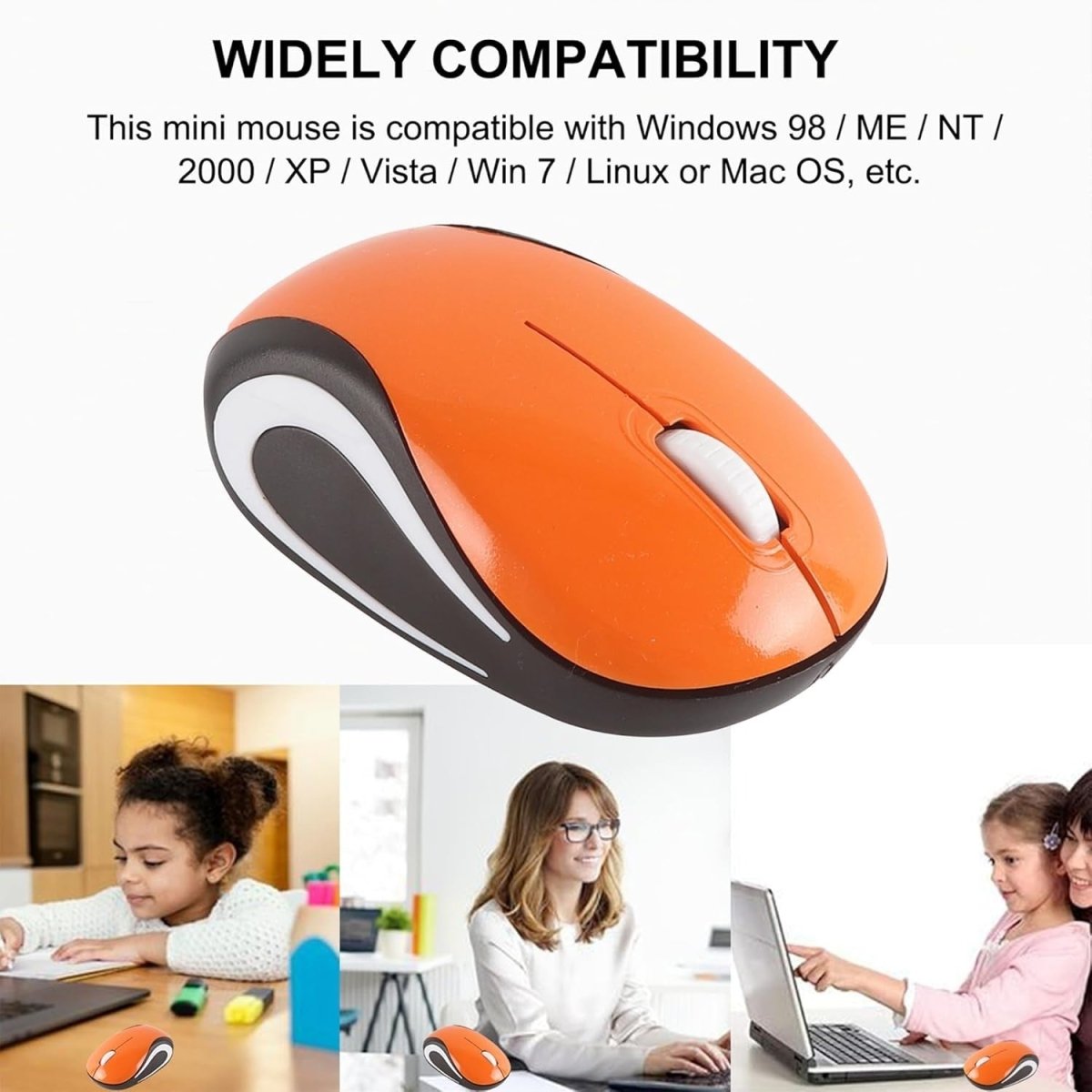 Mini Wireless USB Mouse 1600 DPI Compact Travel Portable Orange - Kwikley