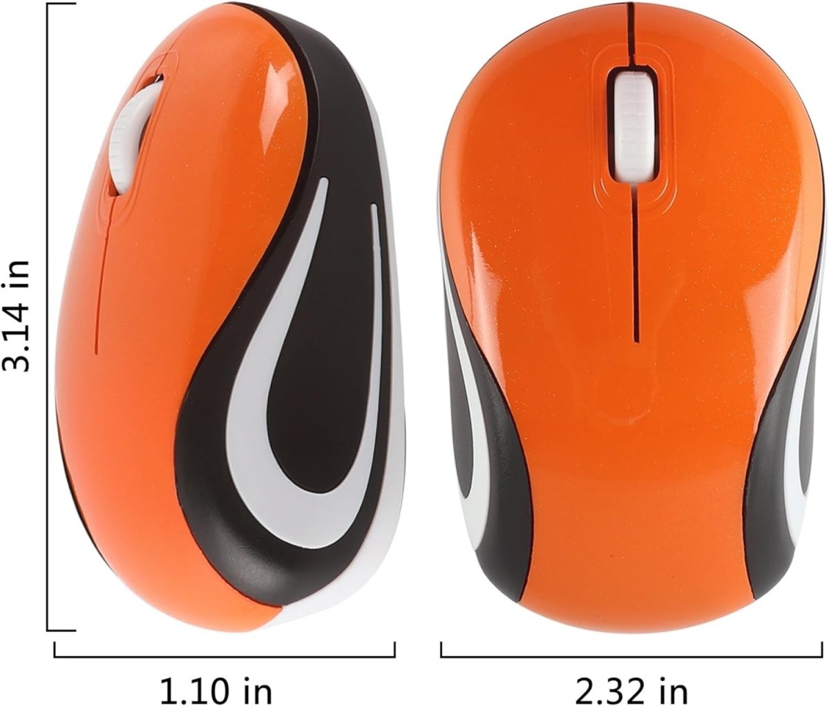 Mini Wireless USB Mouse 1600 DPI Compact Travel Portable Orange - Kwikley