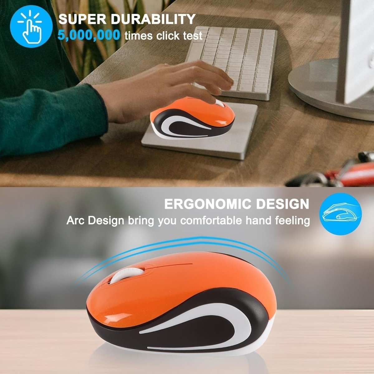 Mini Wireless USB Mouse 1600 DPI Compact Travel Portable Orange - Kwikley