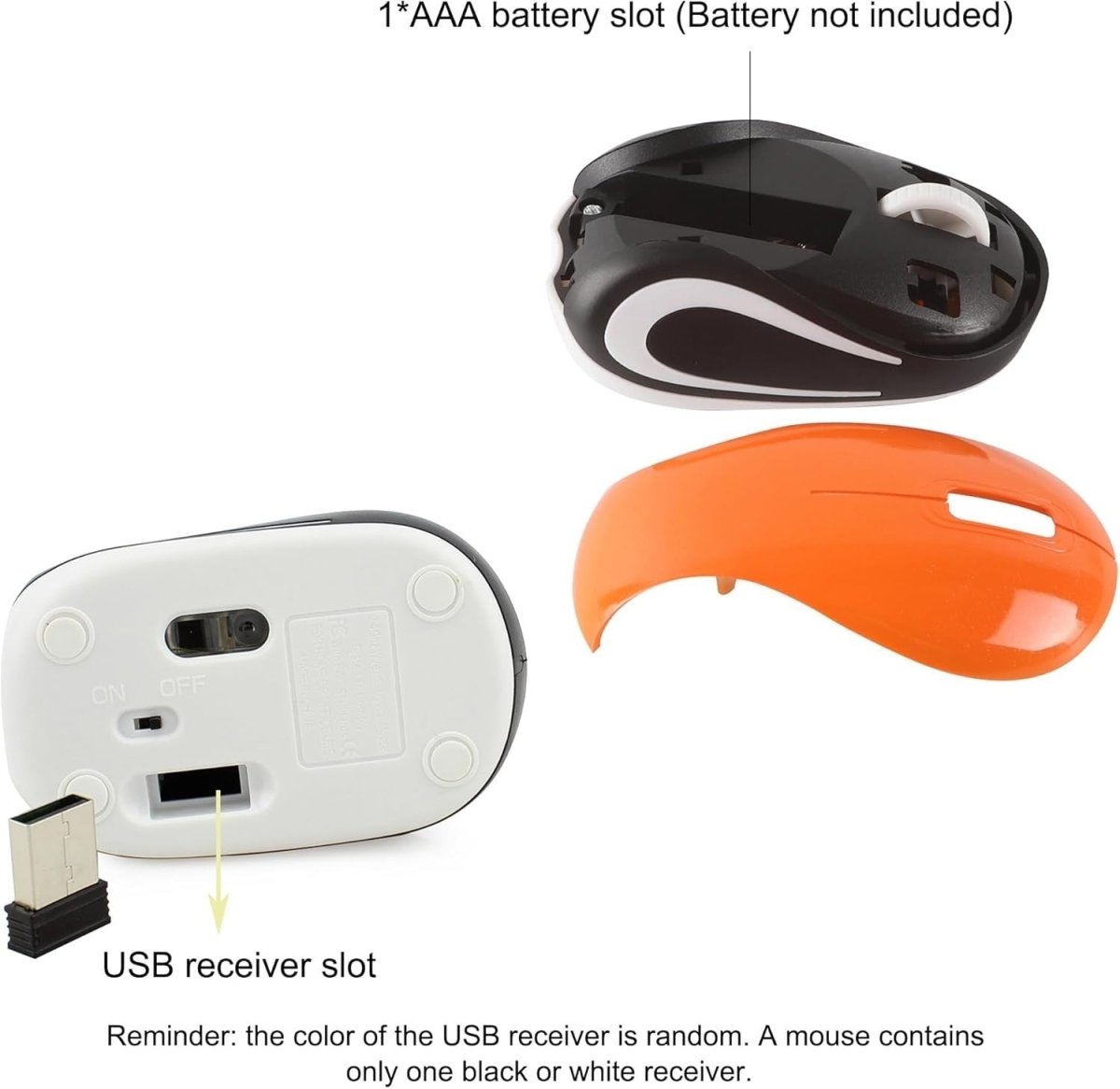 Mini Wireless USB Mouse 1600 DPI Compact Travel Portable Orange - Kwikley