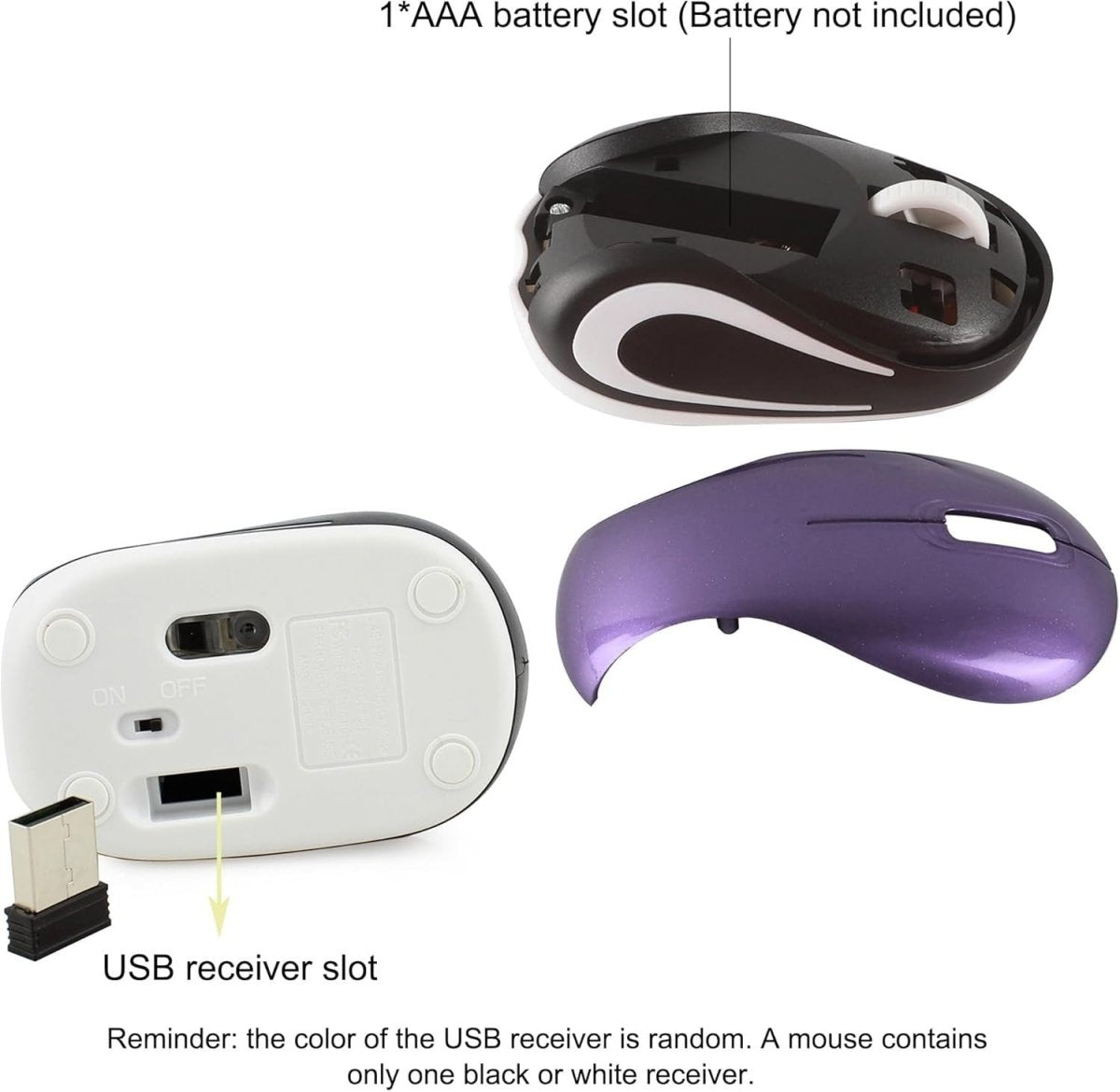 Mini Wireless USB Mouse 1600 DPI Compact Travel Portable Purple - Kwikley
