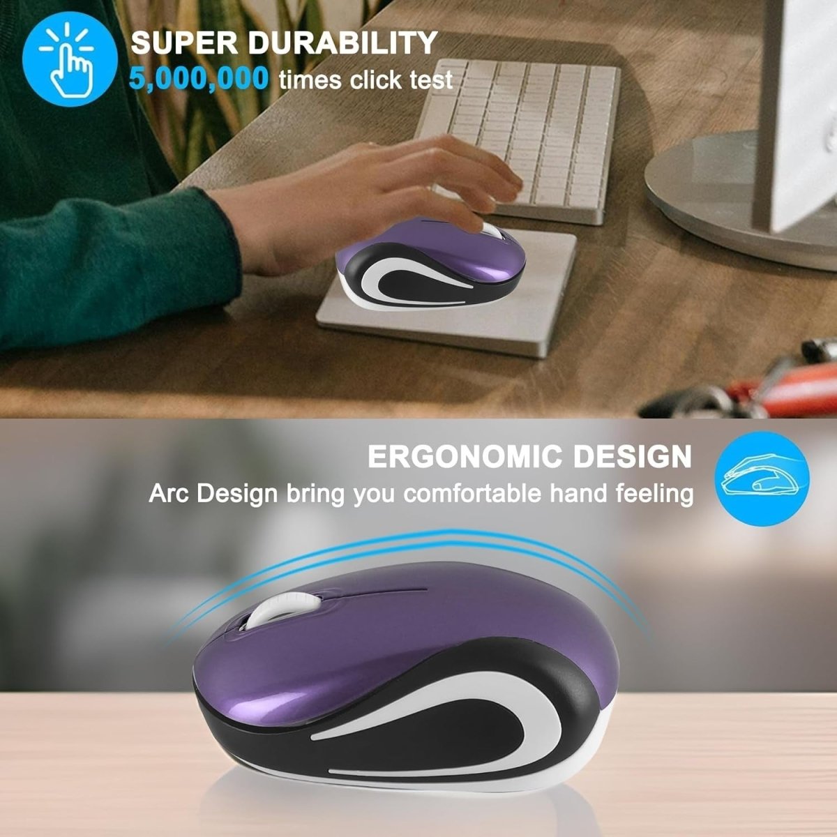 Mini Wireless USB Mouse 1600 DPI Compact Travel Portable Purple - Kwikley