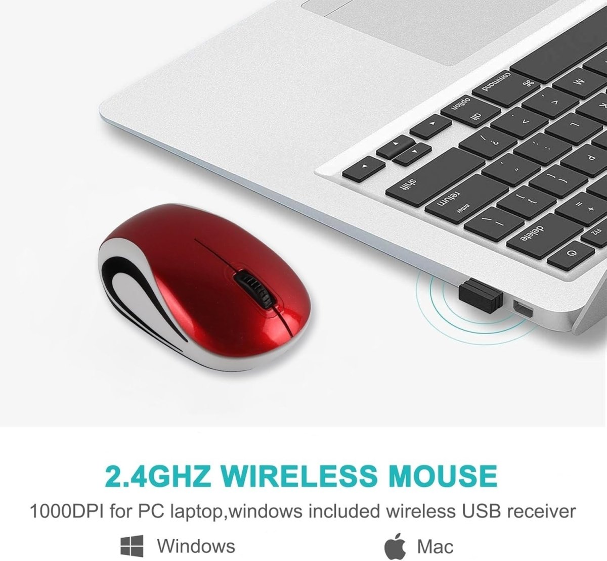 Mini Wireless USB Mouse 1600 DPI Compact Travel Portable Red - Kwikley