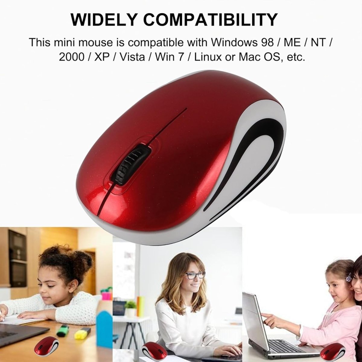 Mini Wireless USB Mouse 1600 DPI Compact Travel Portable Red - Kwikley
