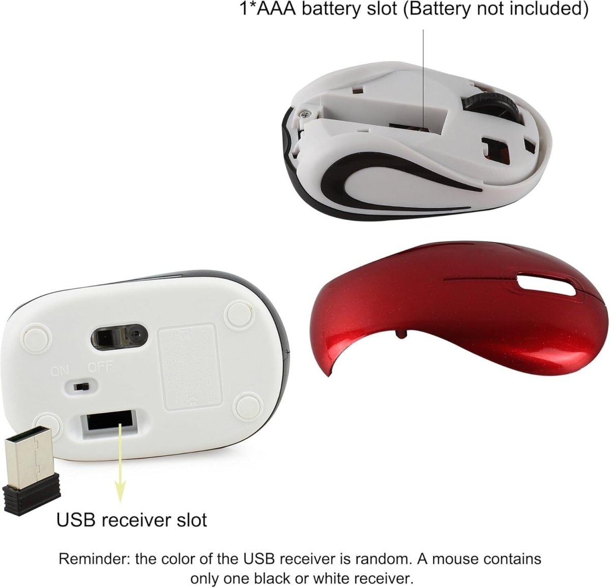Mini Wireless USB Mouse 1600 DPI Compact Travel Portable Red - Kwikley