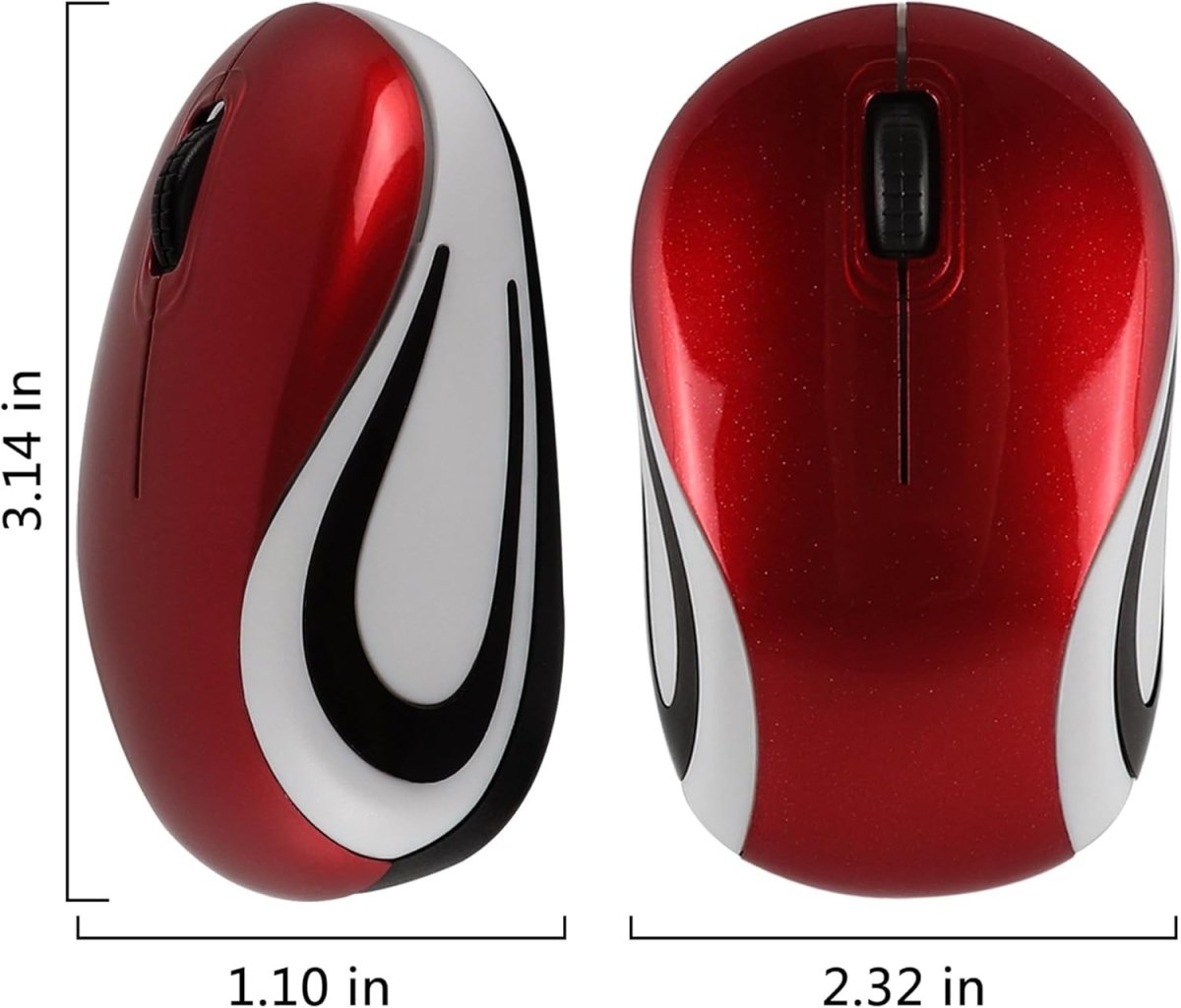 Mini Wireless USB Mouse 1600 DPI Compact Travel Portable Red - Kwikley