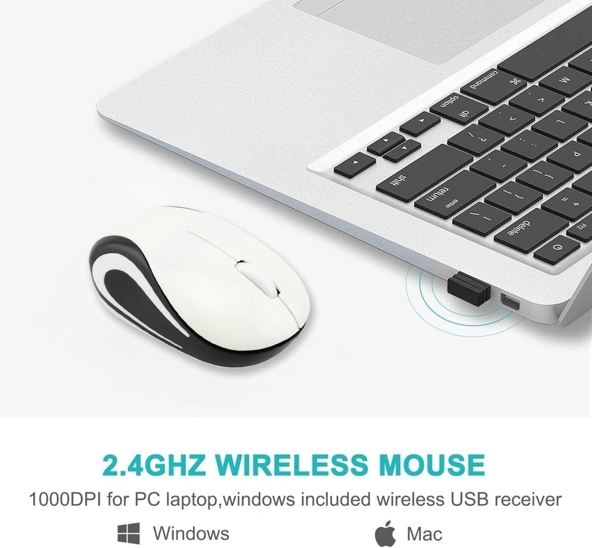 Mini Wireless USB Mouse 1600 DPI Compact Travel Portable White - Kwikley