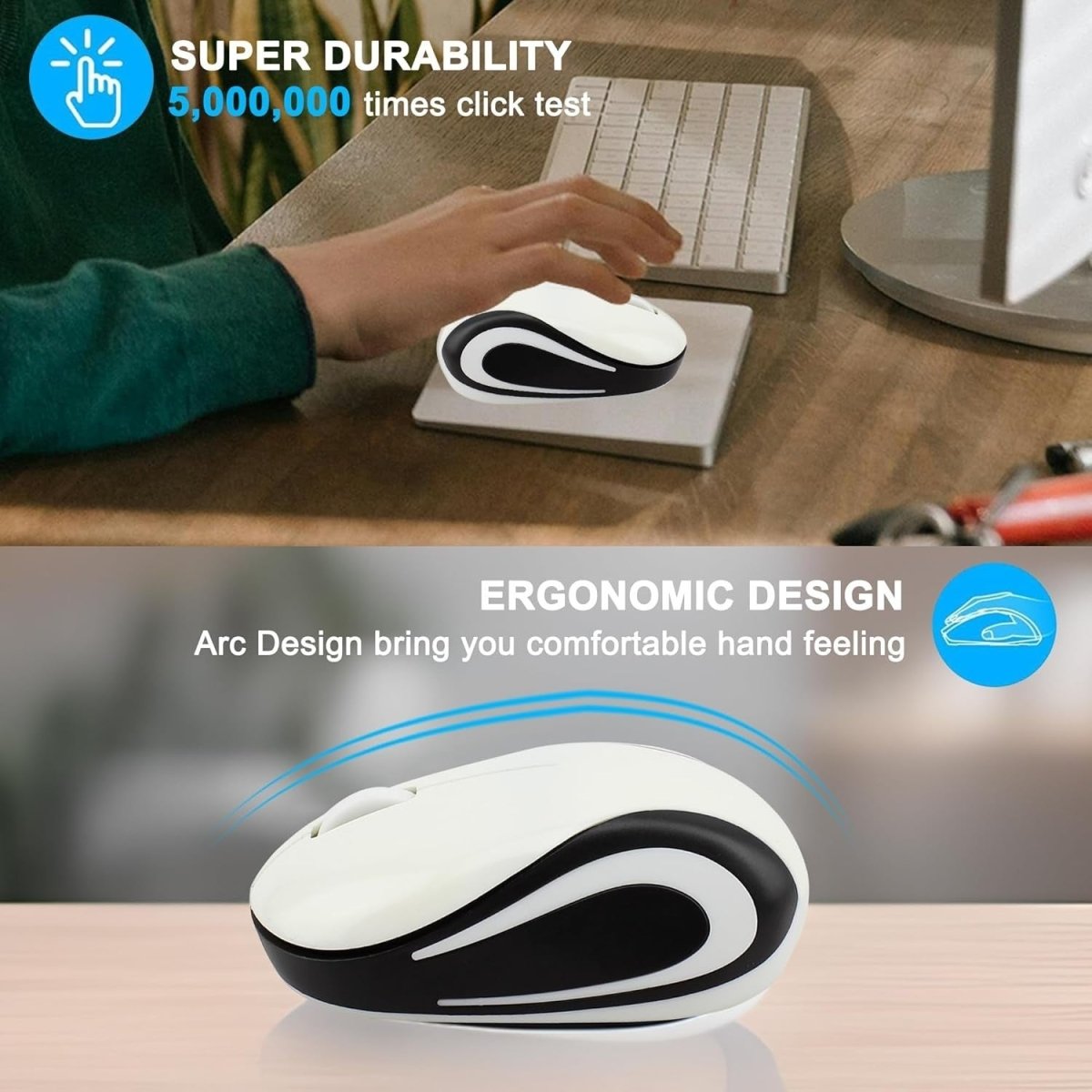 Mini Wireless USB Mouse 1600 DPI Compact Travel Portable White - Kwikley