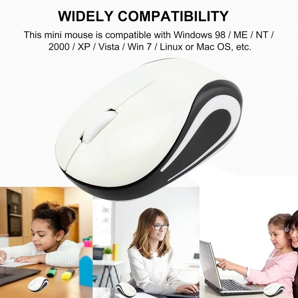 Mini Wireless USB Mouse 1600 DPI Compact Travel Portable White - Kwikley
