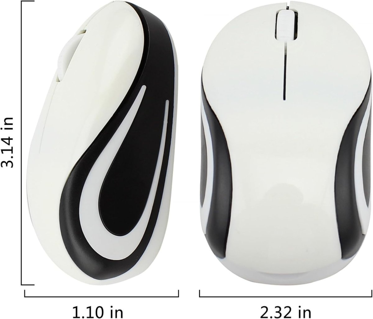 Mini Wireless USB Mouse 1600 DPI Compact Travel Portable White - Kwikley
