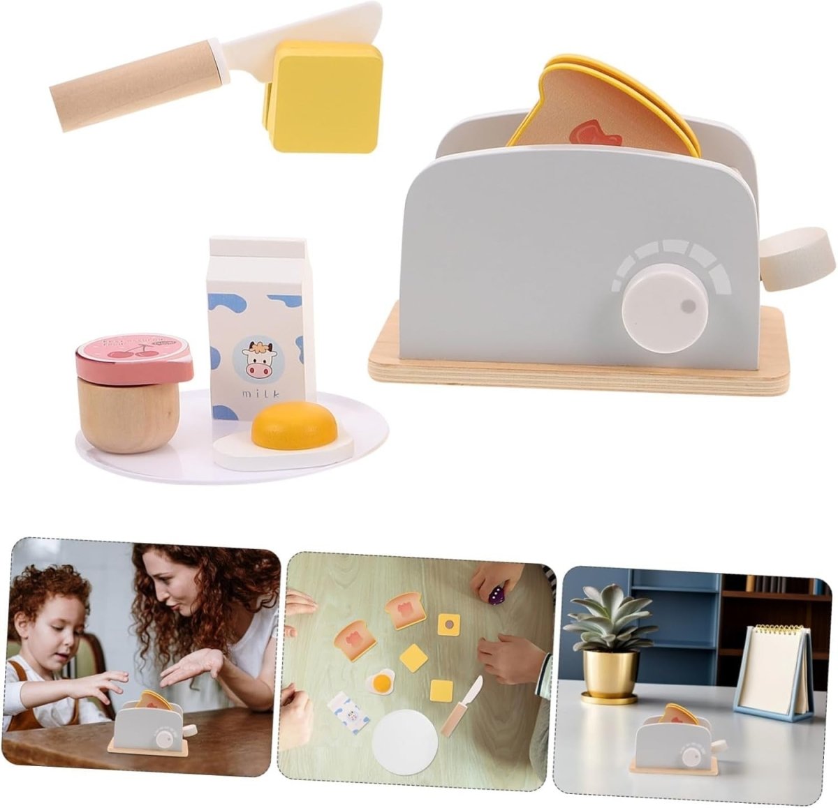 Mini Wooden Bread Maker & Pop - Up Toaster Pretend Play Kitchen Toy - Kwikley