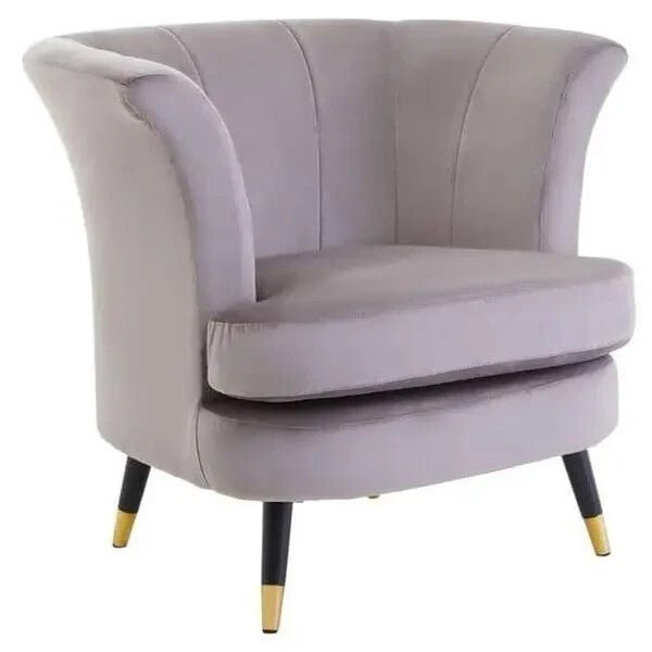 Mink Velvet Curved Accent Chair Scalloped Back Gold Tip Legs Armchair Seat - Kwikley