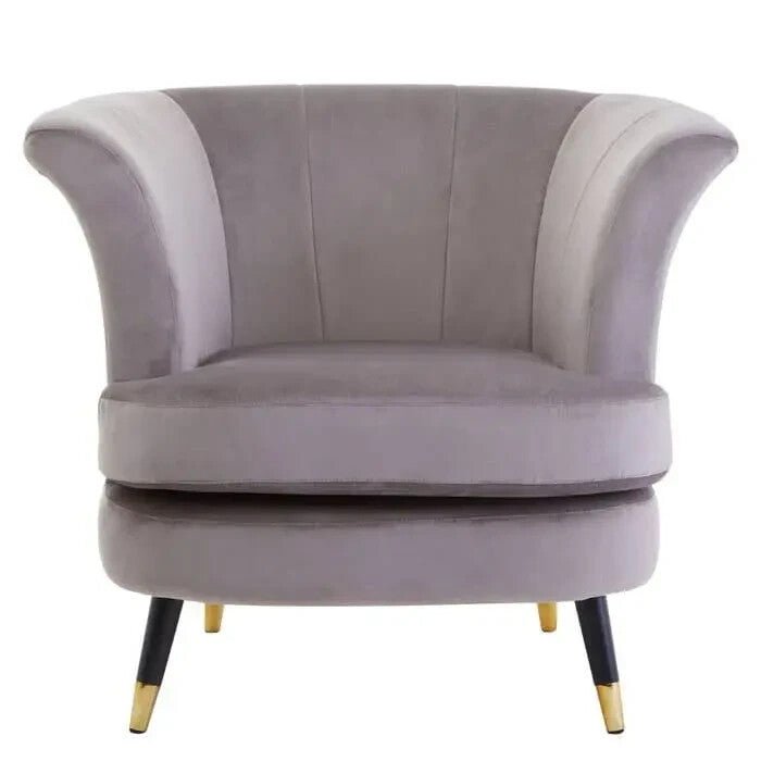 Mink Velvet Curved Accent Chair Scalloped Back Gold Tip Legs Armchair Seat - Kwikley