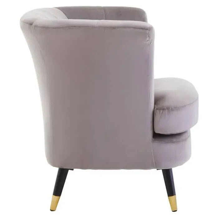 Mink Velvet Curved Accent Chair Scalloped Back Gold Tip Legs Armchair Seat - Kwikley
