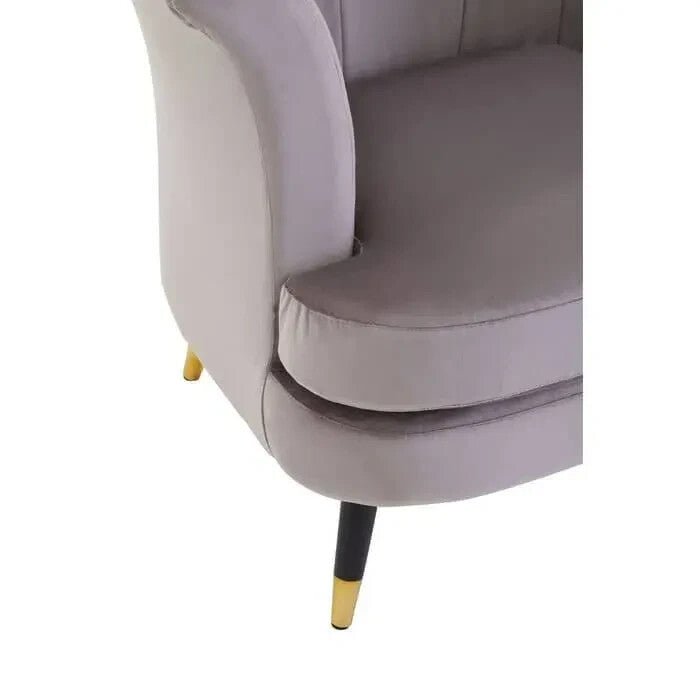 Mink Velvet Curved Accent Chair Scalloped Back Gold Tip Legs Armchair Seat - Kwikley