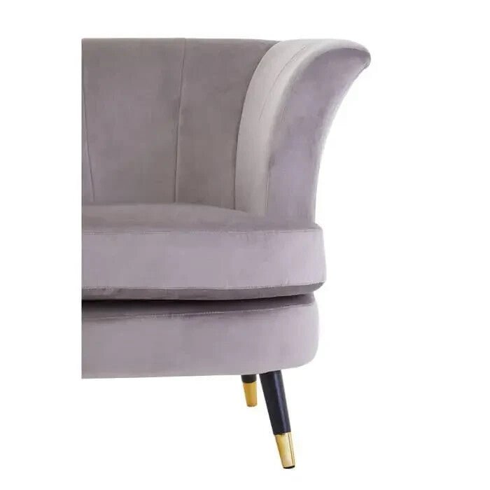 Mink Velvet Curved Accent Chair Scalloped Back Gold Tip Legs Armchair Seat - Kwikley