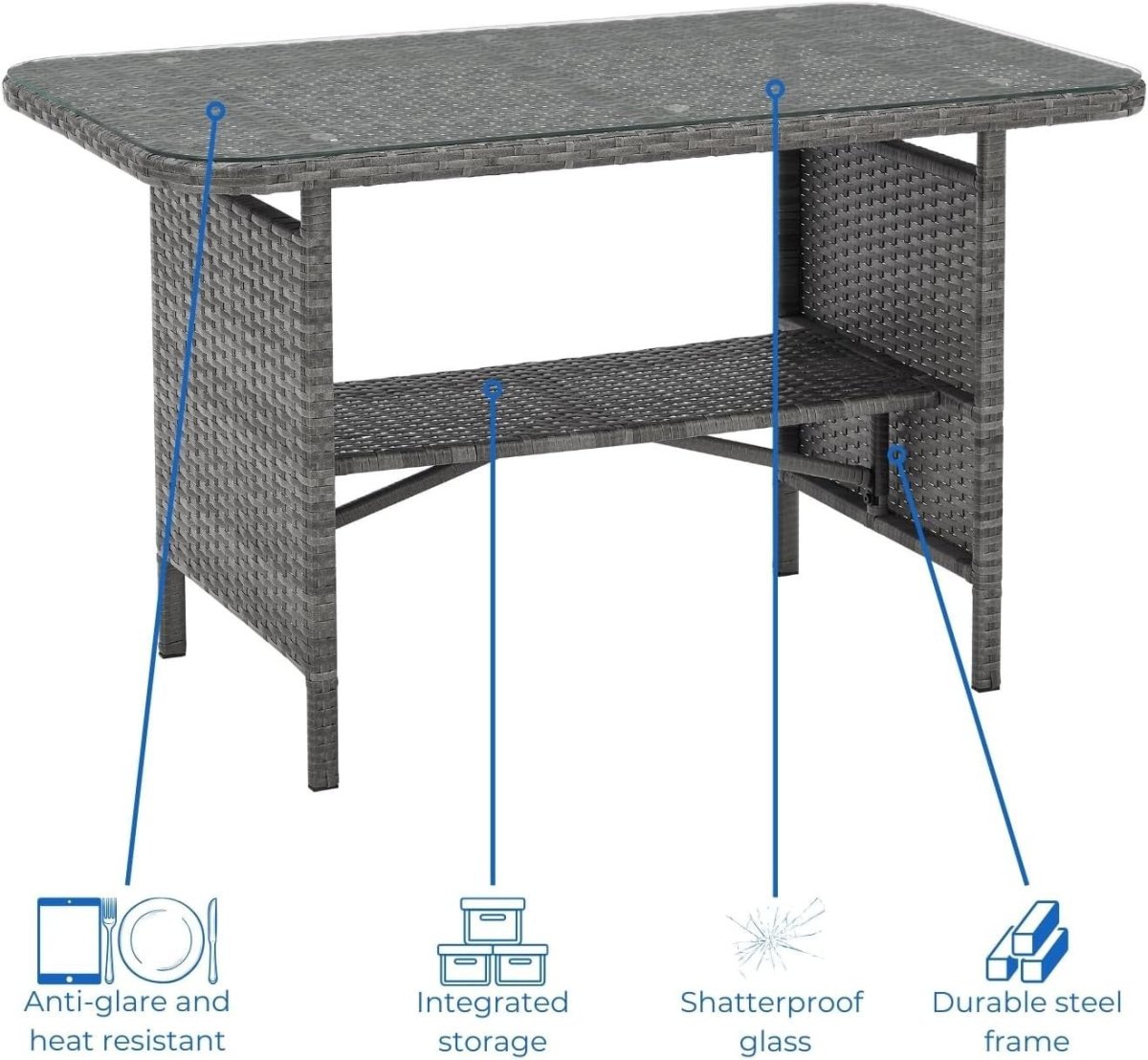 Mixed Grey Rattan 4 Seat Garden Dining Lounge Set Sofa Chairs Glass Table - Kwikley