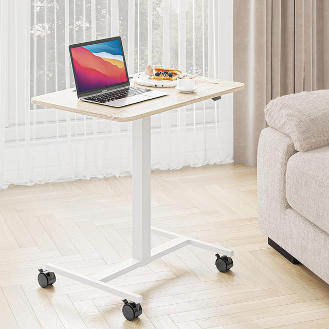 Mobile Standing Desk Height Adjustable Rolling Laptop Table Sit Stand Oak